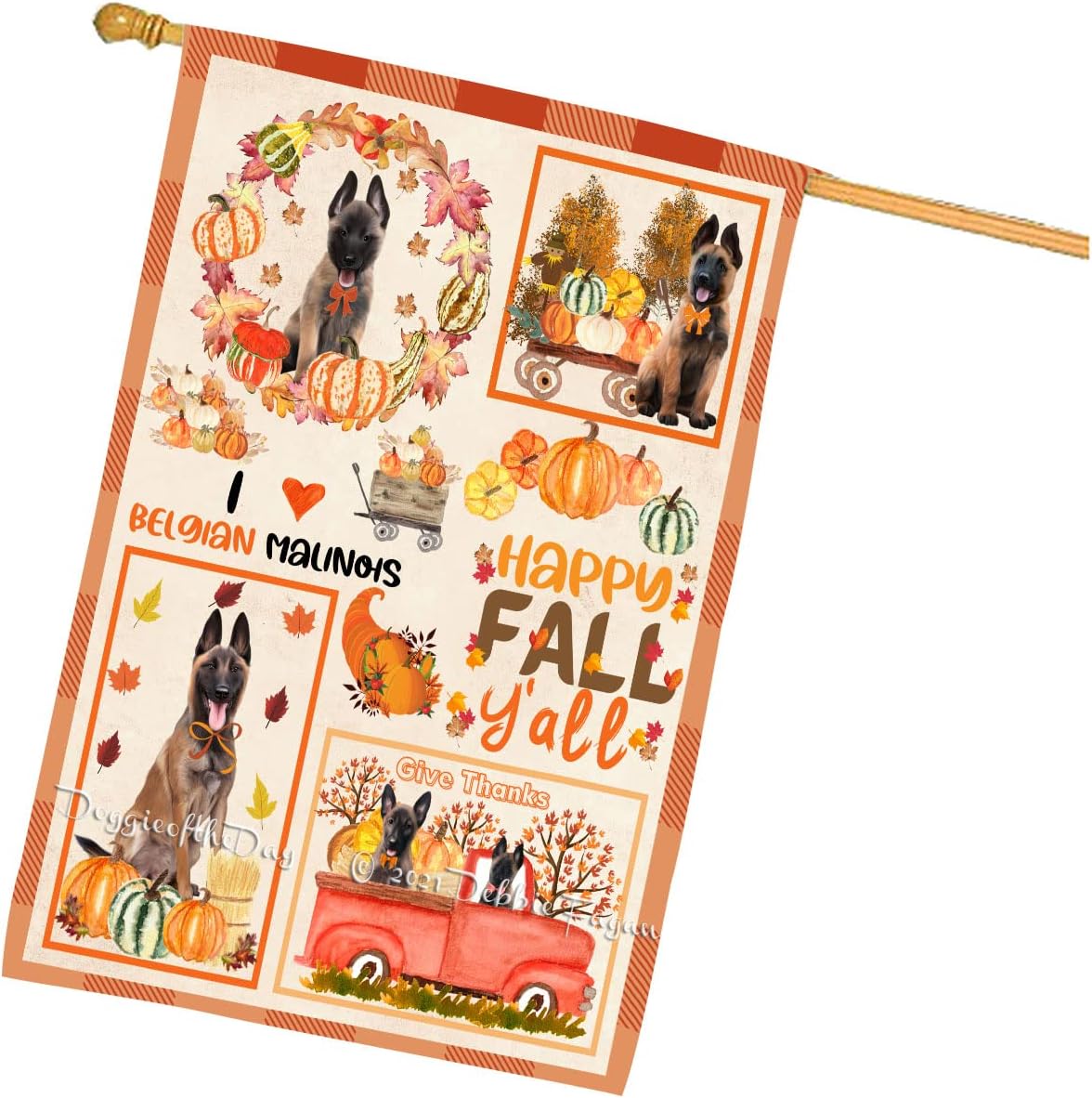 Happy Fall Y'all Belgian Malinois 28×40 House Flag Double Sided | Fall Harvest Welcome Porch Patio Decor | Large Outdoor Full Size Flag | Charming Rustic Home Decor