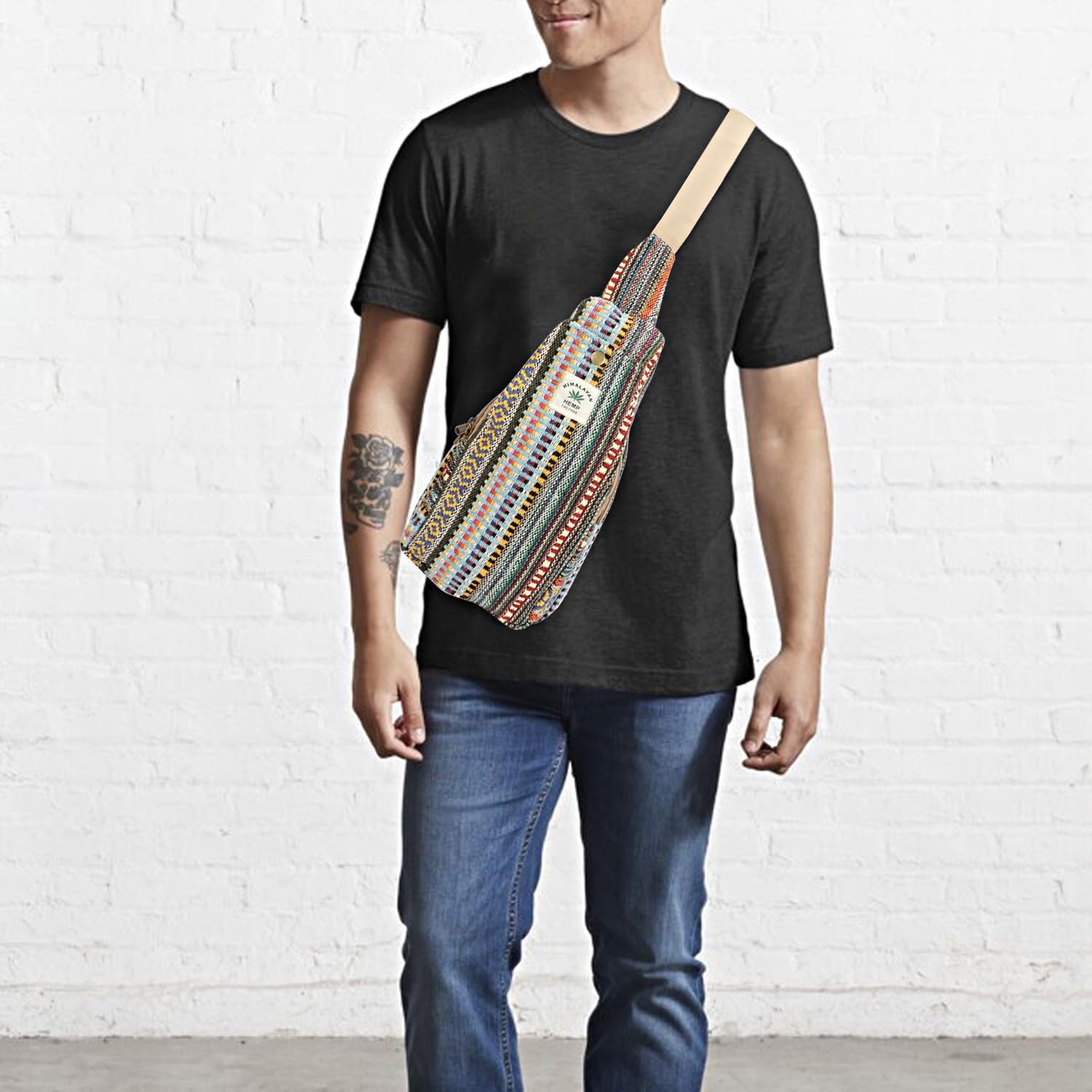 LONGING TO BUY Hemp Sling Backpack- Hemp Cross body Bag- Hemp Shoulder Backpack Adjustable Strap for Men & Women (Light Multicolored-1), Large - Image 7