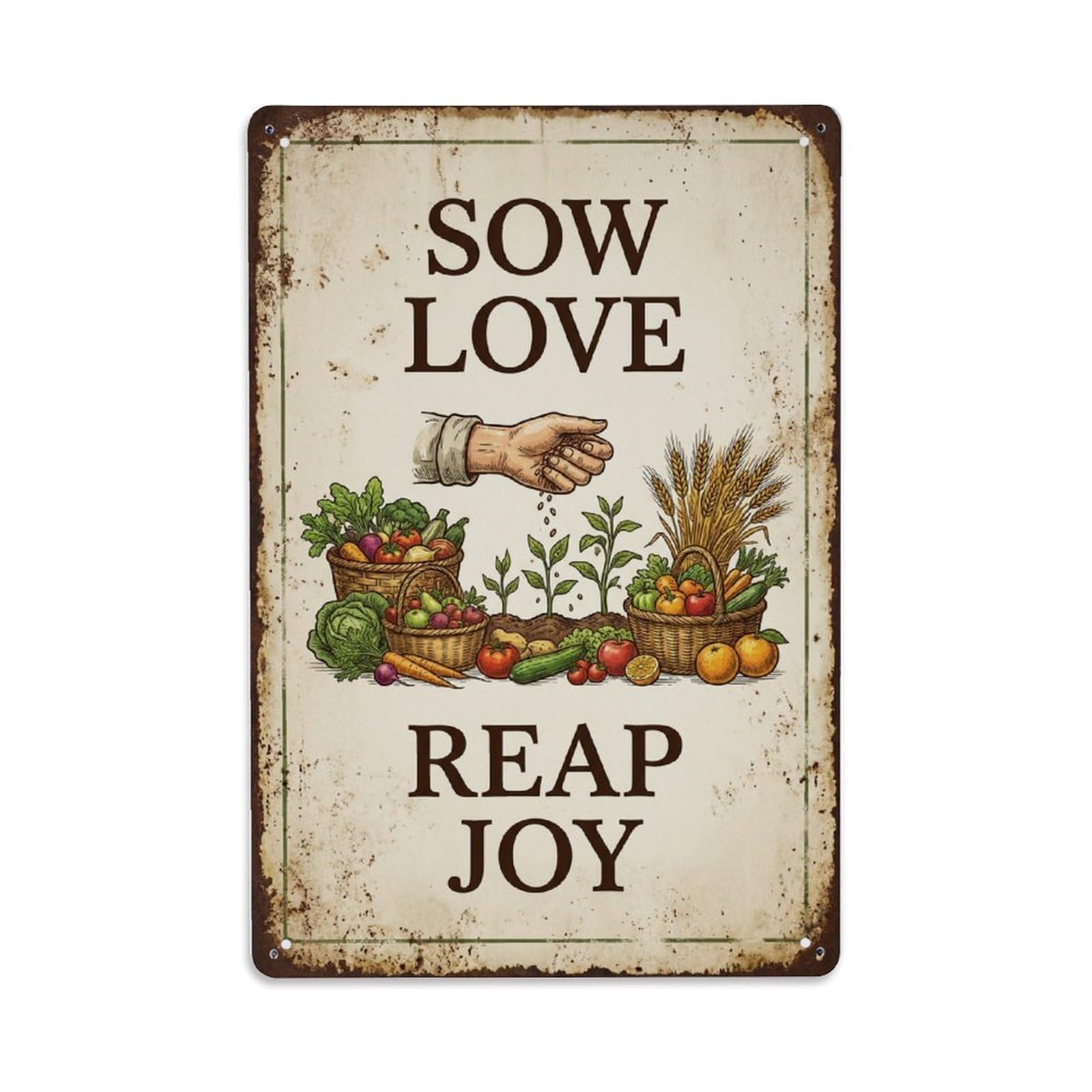 Fqnyr Style Sow Love Reap Joy Harvest Metal Tin Sign Plaque Wall Decor For Cafe, Club Bar, Office, Home Garden Metal Poster 8X12inch