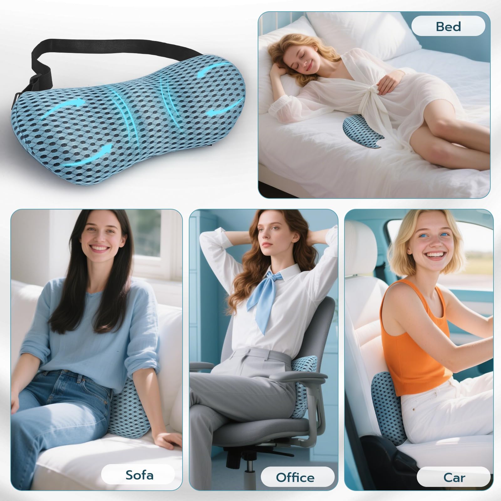 Cuscino Supporto Lombare Auto Ergonomico in Memory Foam, Cuscino Lombare Divano | Supporto Lombare per Auto & Cuscino Schiena Ufficio, Sollievo dal Mal di Schiena, Adatto a Letto/Ufficio/Divano