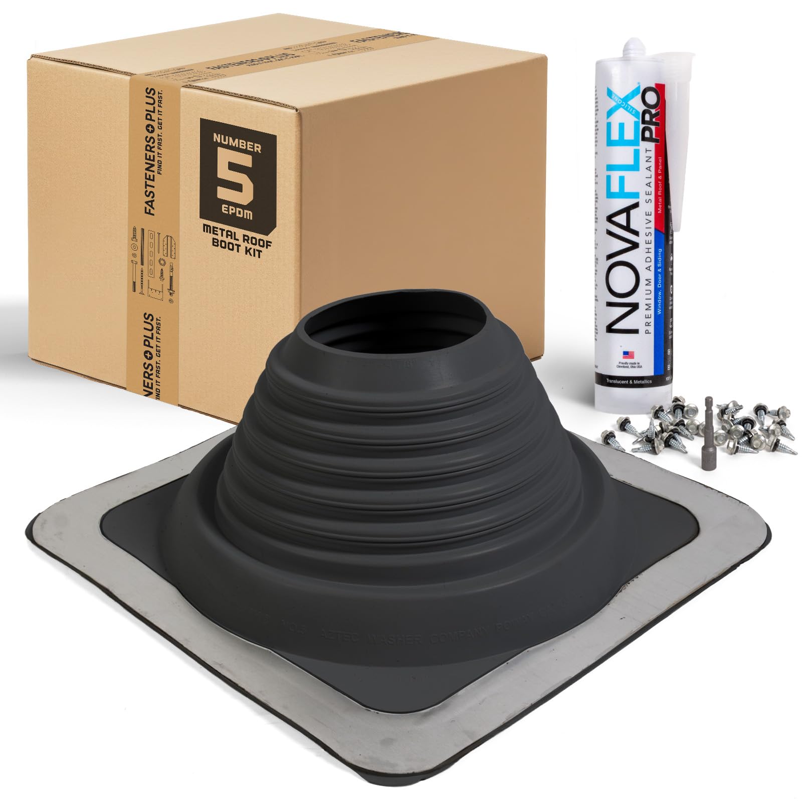 Fasteners Plus #5 Square EPDM Metal Roof Pipe Flashing Boot