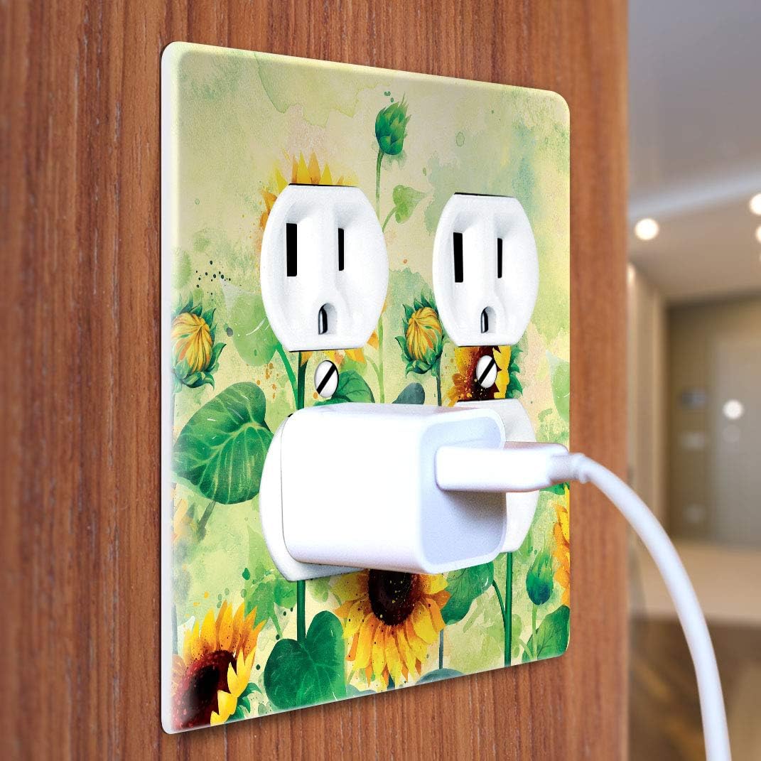 WIRESTER Double Duplex Outlet Cover Wall Plate/Switch Plate - Sunflowers Flowers