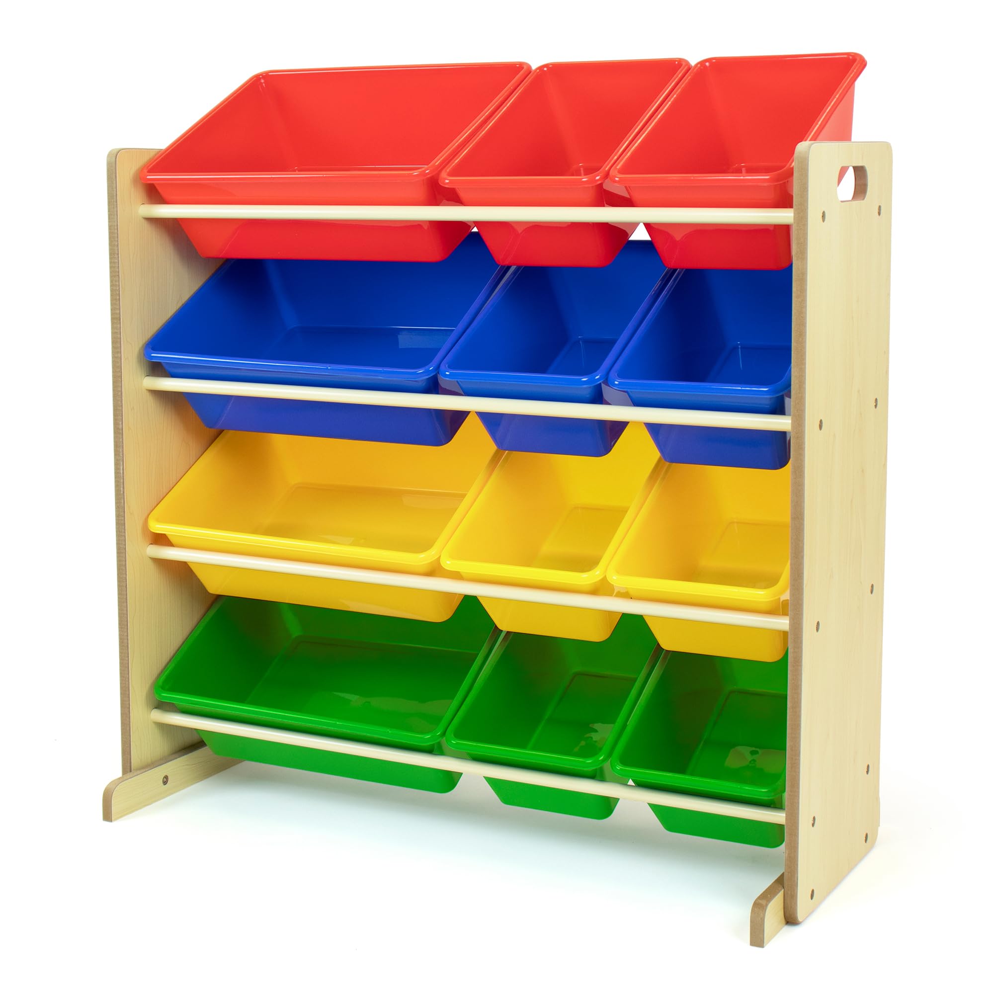 Humble Crew Organizer Giocattoli Bambini: Scaffale in Legno con 12 Contenitori Multicolore, Design Naturale, Ideale per Camerette Vivaci e Ordinate