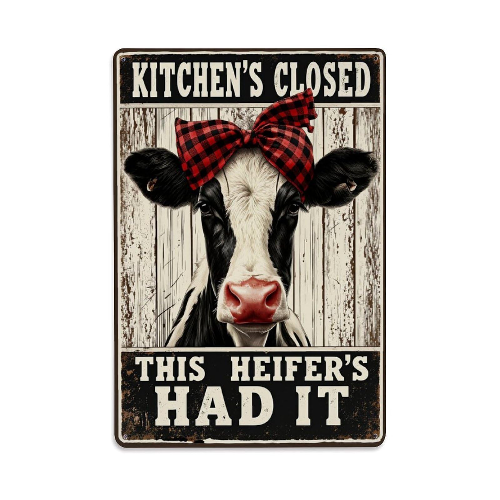 Enderetf Vintage Cow With Bow Tie Pattern Tin Sign Metal Poster, Home Bar Garage Man Cave Cafe Indoor & Outdoor Wall Decoration 8X12inches