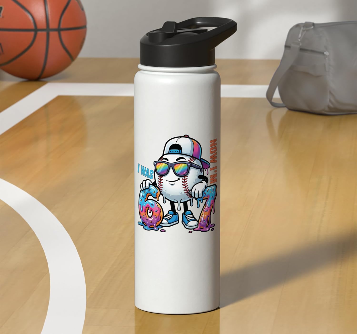 I was 6 Now I'm 7 Birthday Baseball Boys Kids 67 Meme Sport Stainless Steel Insulated Water Bottle