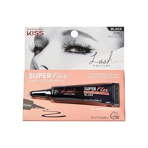 KISS Lash Couture, pegamento para pestañas, pegamento de pestañas súper flexible de avena, color negro, incluye 1 adhesivo para pestañas, de larga