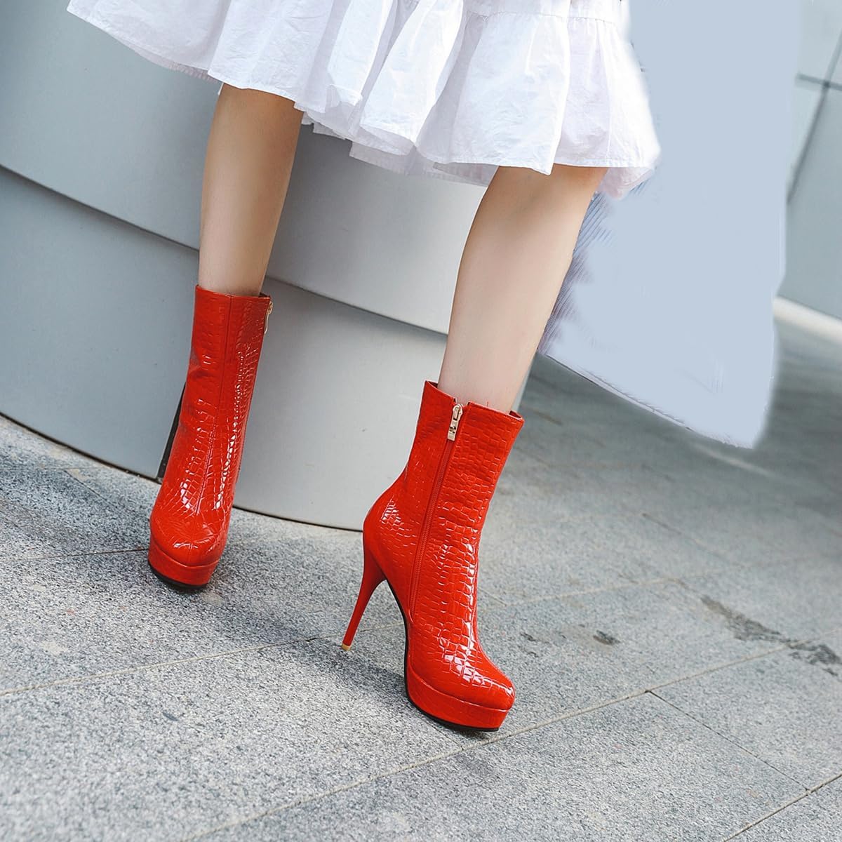 Women's Fashion Stilettos High Heels Ankle Boots Pointed Toe Platform Zipper Dressy Short Booties