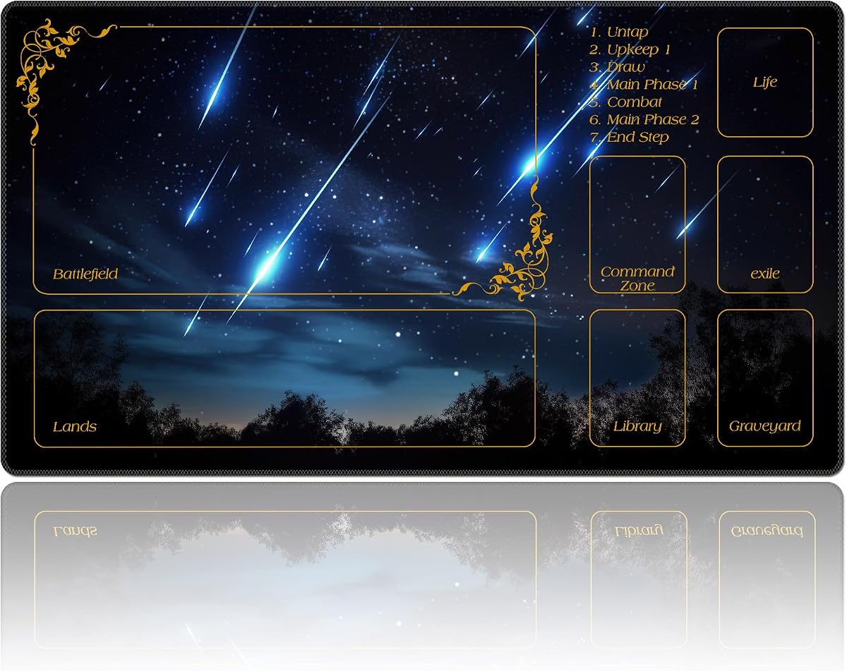 DEGDFSGR para MTG Playmat con zonas 27.5" x 15.74" pulgadas para TCG Playmat Base de goma antideslizante Commander Play Mat para juegos de cartas Iorcana Trading Card Game, Blue Sky Meteor Streaks
