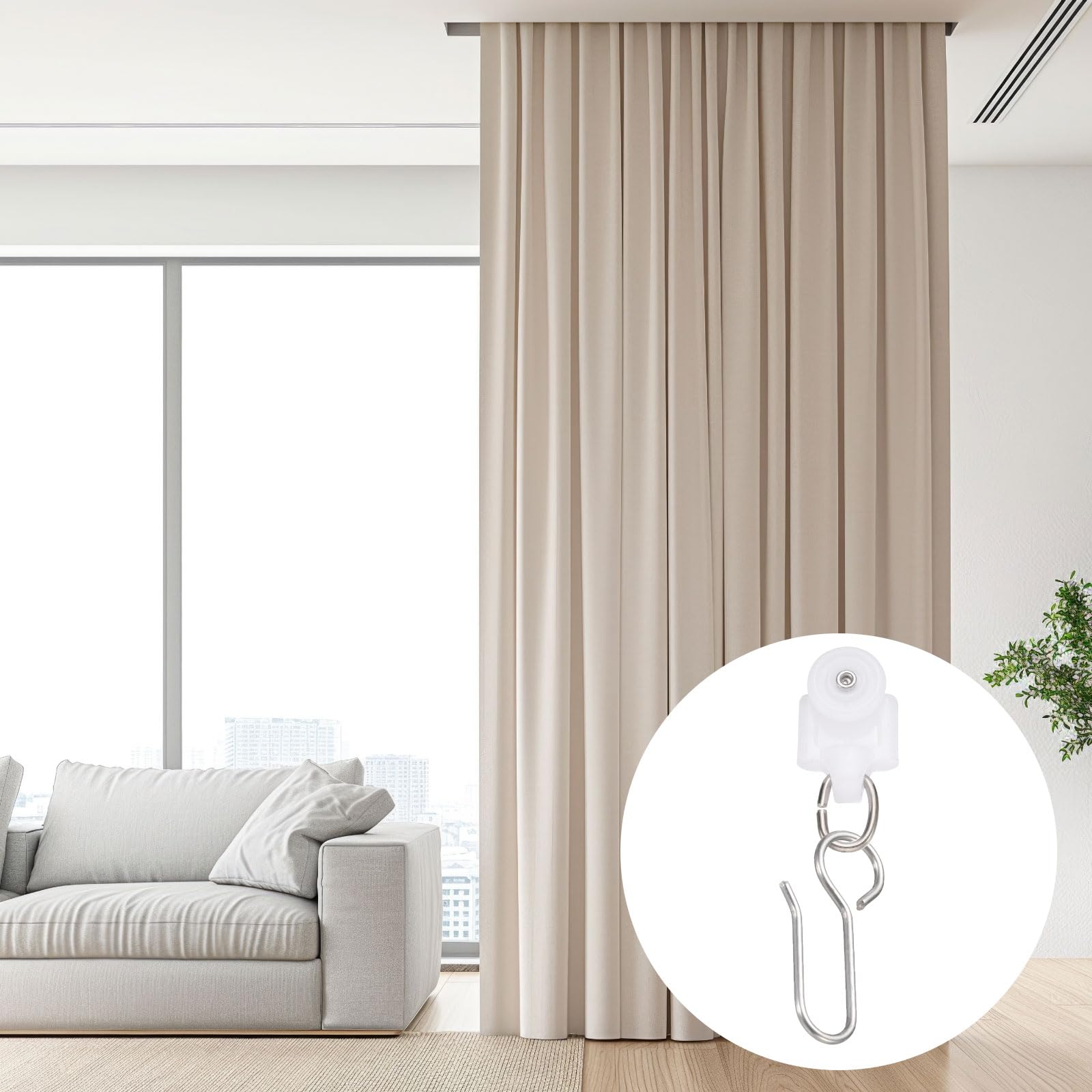 QUARKZMAN 50Pcs Rullini per Tendaggi Rullini per Guide per Tendaggi Carrelli per Tende Plastica con Ruote Doppie per Accessori Porta Guide per Finestre (Bianco)