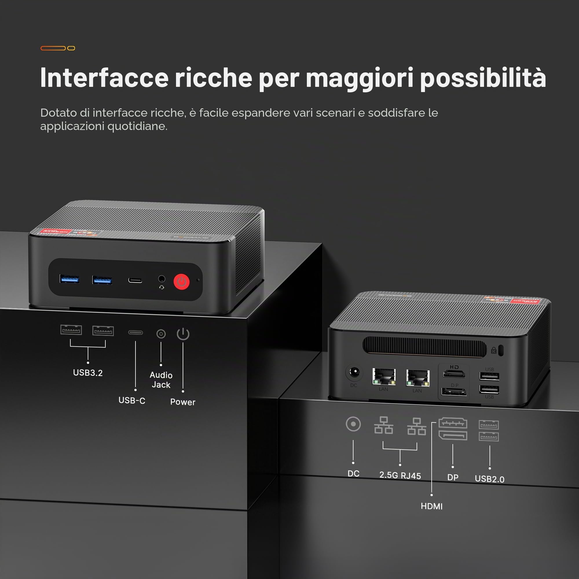 BOSGAME P4 Plus Dual 2.5G LAN Mini PC da gioco, processore Ryzen 7 5825U (fino a 4,5 GHz), Windows 11 Pro Mini Computer da 16 GB DDR4 RAM, SSD da 512 GB PCIe 3.0, Mini PC da gioco