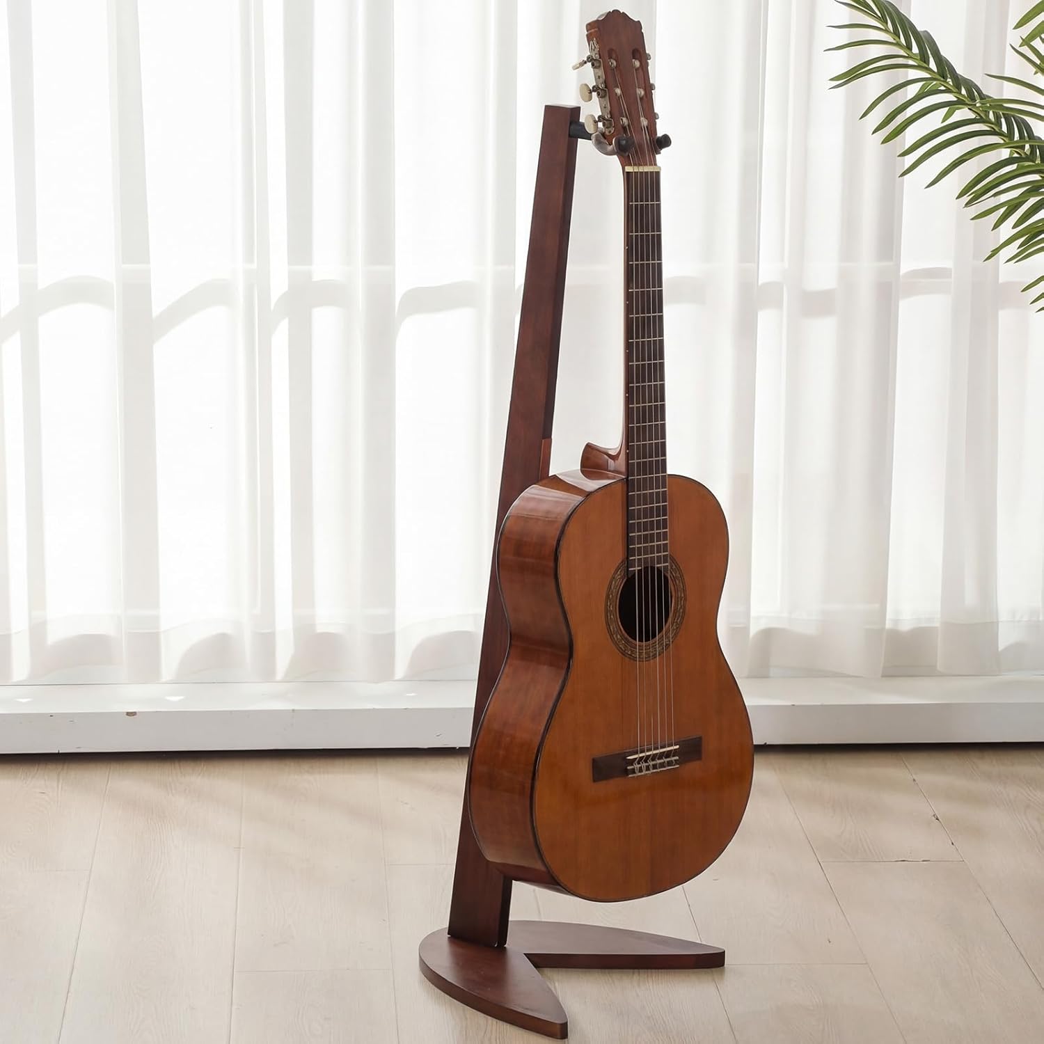 Wenqik Wood Electric Guitar Stand Solid Wooden Acoustic Handmade Guitar Holder Floor for Home Living Room Decoration (Dark Walnut Color,42 Inch)