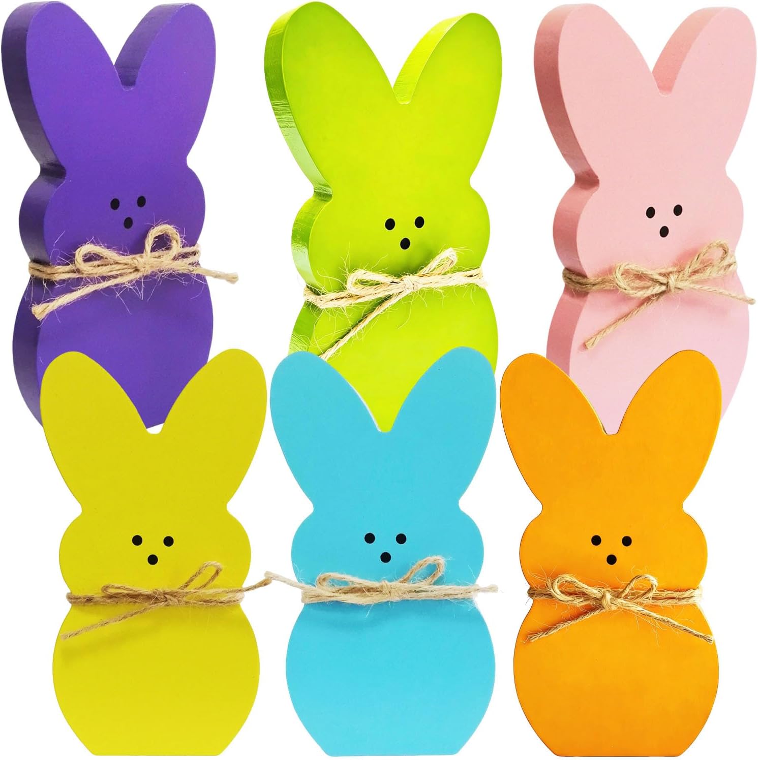 Easter Home Decor, 6PCS Wooden Easter Bunny Decor Set for Tiered Tray, Mantel, Table Centerpiece - Rustic Farmhouse Spring Decor, Office & Party Supplies