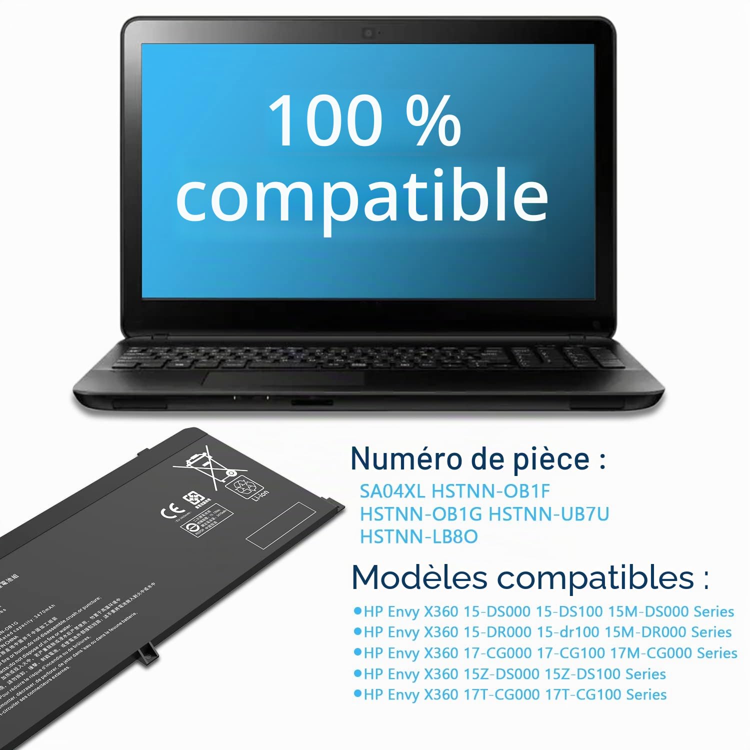 SA04XL L43267-005 Batterie SAO4XL pour Ordinateur Portable HP Envy X360 15-DR 15-DR0010TX 17-CG 17T-CG Series Notebook HSTNN-OB1F HSTNN-OB1G HSTNN-UB7U L43248-541 L43248-AC1 L43248-AC1 L432448