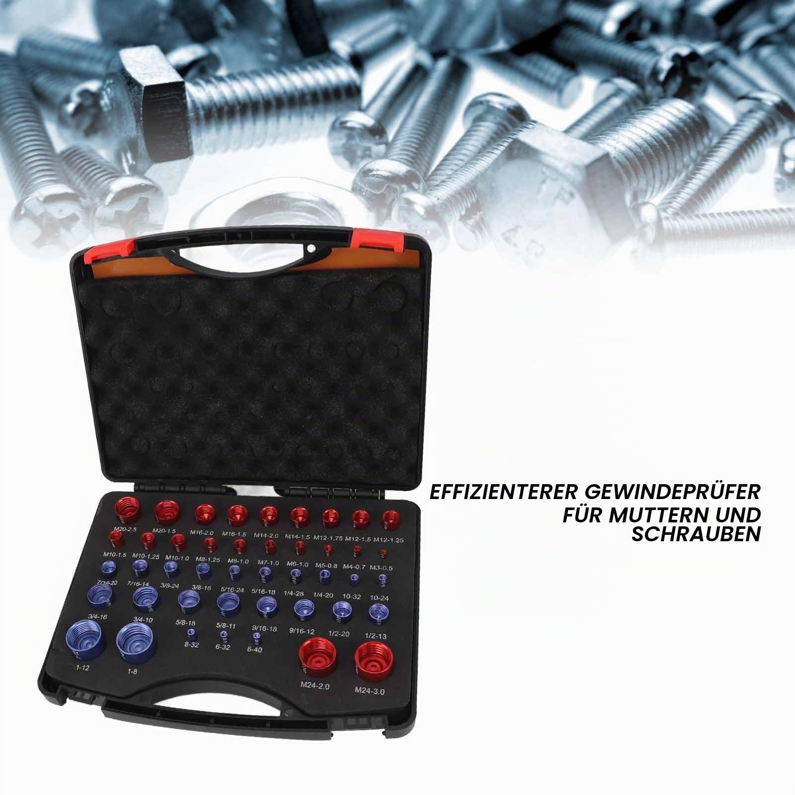 44 teiliger Gewindeprüfer für Muttern und Schrauben (rot und blau), Zoll- und Metrische Muttern- und Schrauben Identifizierungslehre, Neues, Individuell Zusammengestelltes