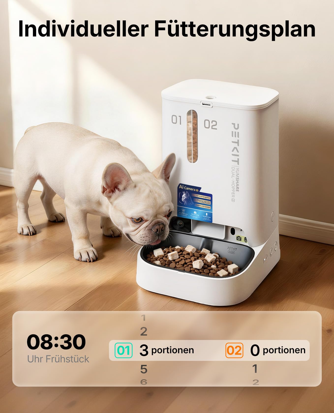 PETKIT YumShare Dual-Hopper 2 Futterautomat Katze 2 Näpfe Mit Kamera, Gesichtserkennung für Mehrere Katzen,5L Katzen Futterautomaten,Automatischer Futterspender für Hund,KI Funktion,2.4 & 5G Wi-Fi