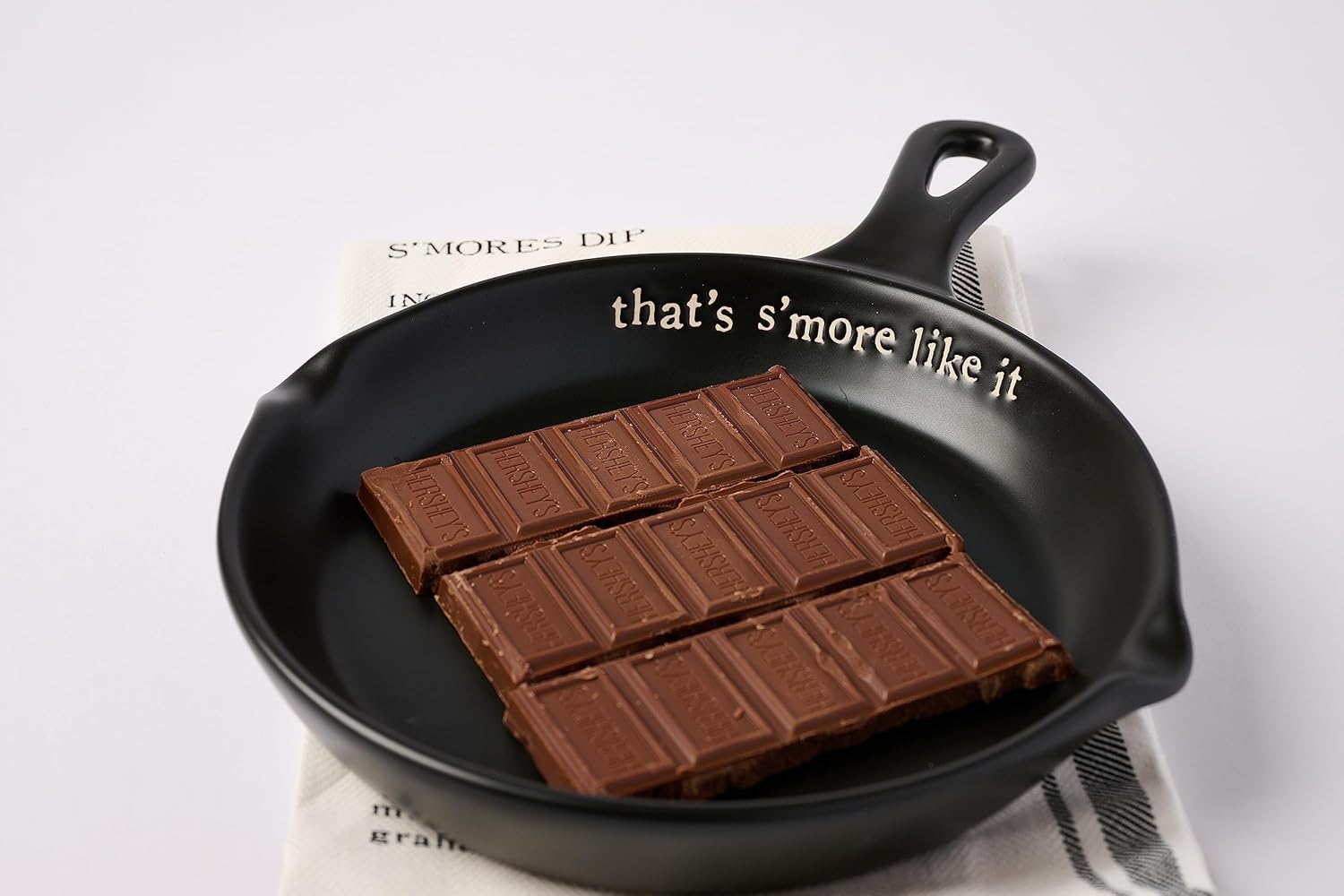 Mud Pie S'More Skillet Set, Black, skillet 11.75" x 8" | spoon 5.5" | towel 26" x 16.5"