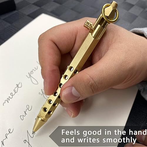Miniatura 3 de YUEZUDPO Bolt Action - Bolígrafo de latón macizo, bolígrafo de bolsillo de seis bordes, bolígrafo táctico de metal con recambios y clip, bolígrafo