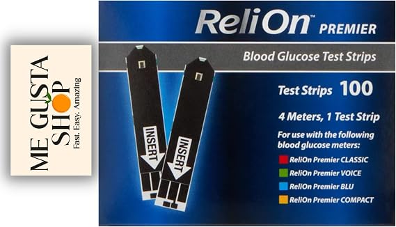ReliOn Premier Blood Glucose Test Strips 100Count with Ultra-Thin Blood Lancets, 100 Count, 100 Count + me Gusta Sticker