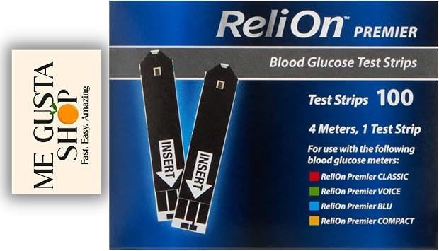 ReliOn Premier Blood Glucose Test Strips 100Count with Ultra-Thin Blood Lancets, 100 Count, 100 Count + me Gusta Sticker