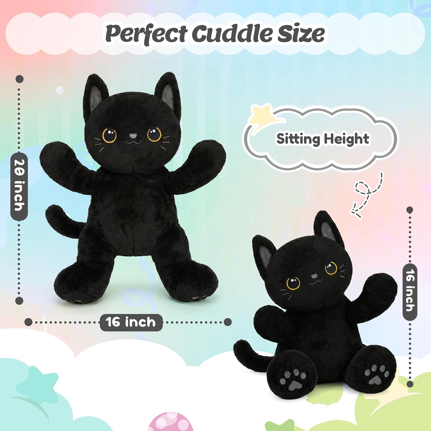 BRICHOEE 5lbs Weighted Stuffed Animals, Black Cat Plush Calming Weighted Black Cat Stuffed Animals, Cute Plush Toy Sensory Plushie Pillow Birthday Gifts for Adults Baby Kids Boys Girls