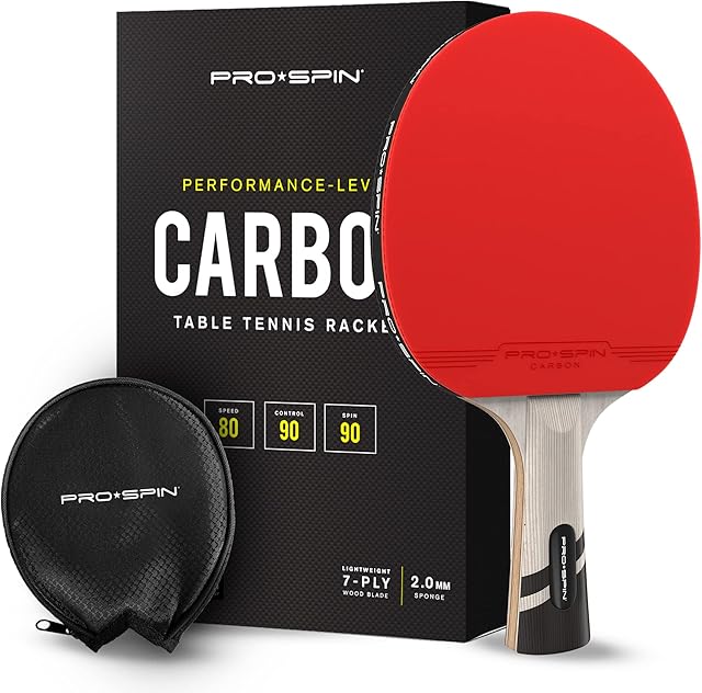PRO-SPIN Table Tennis Bat With Pro Carbon Fibre Technology for Increased Control, Spin & Power | Performance-Level Ping Pong Bat | With Premium Rubber Protector