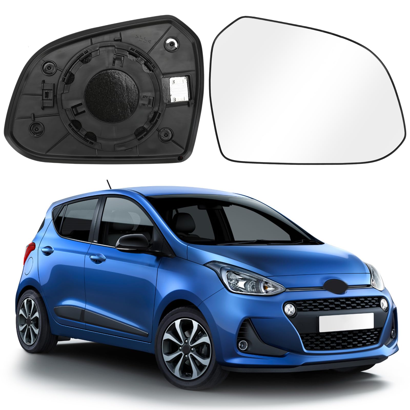 Mirror Glass Replacement for Hyundai i10 2013-2019, Exterior Mirror Glass Aspherical Adjustable (Right)