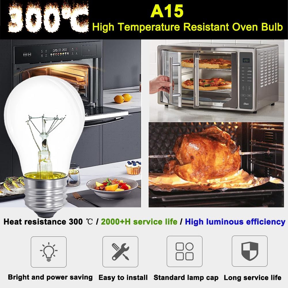 Lava Lamp Bulb 40W E26 Medium Base 120V A15 Appliance Oven Light Bulb for 16.3" Lava Lamp,Microwave Oven, Refrigerator, Over Stove Range Hood,High Temperature 500 Degrees Resistant,Warm White,4 Pack