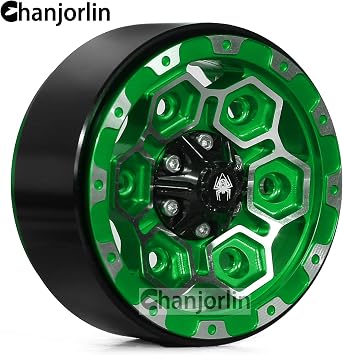 1.9 Inch Beadlock Wheels Rims 12mm Hex Aluminum Heavy Duty 1/10 RC Wheel Hubs for 1:10 Rock Crawler Car Axial SCX10 I II III 90046 TRX4 TRX6 CC01 D90 RC4WD Redcat Gen8 1.9 Tires (Green)