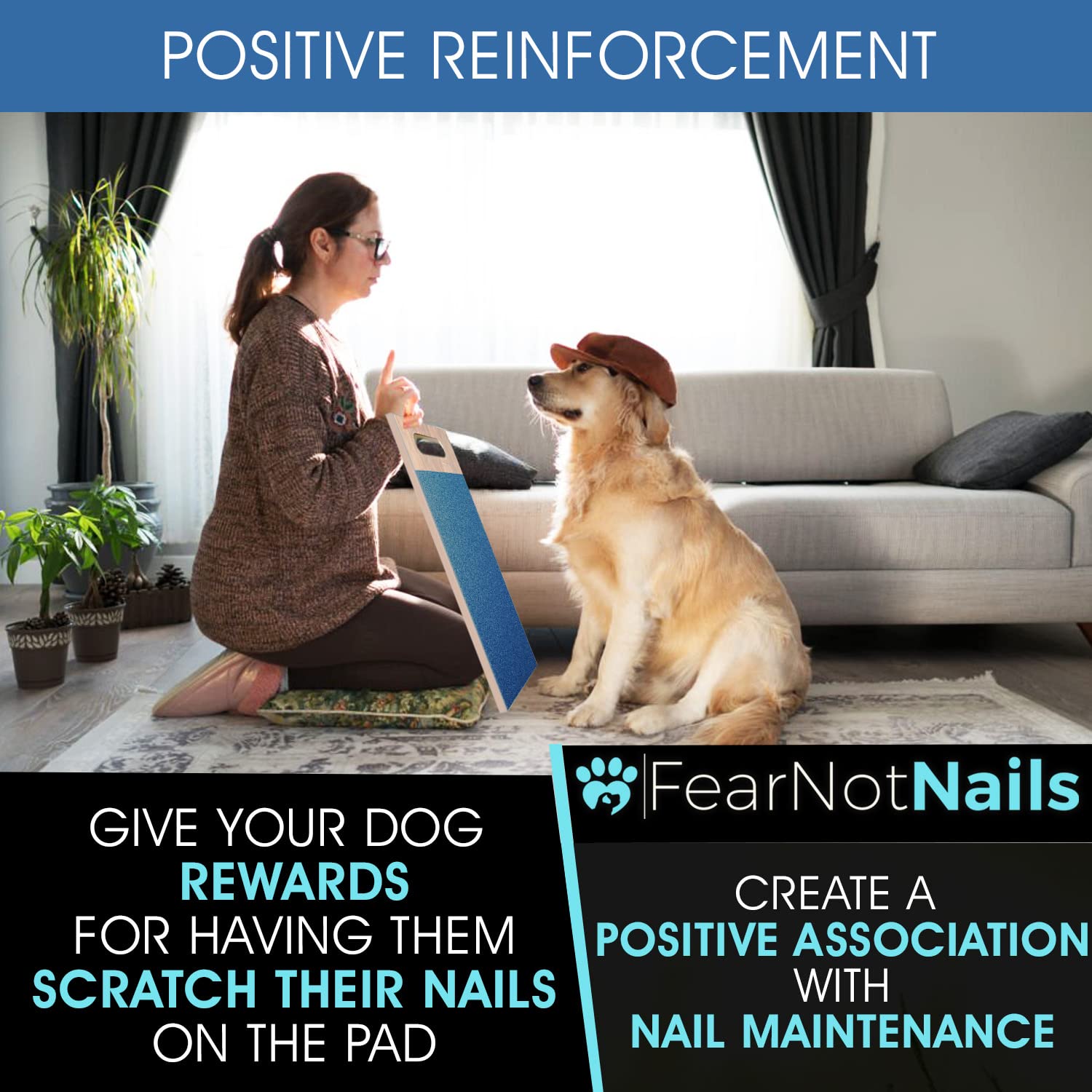 FEARNOTNAILS - Dog Nail Scratch Board - 20 in x 9 in x .75 - Fear Free Nail Care Positive Reinforcement - Premium Bamboo Double Sided Sandpaper - Rough Grit and Softer Grit