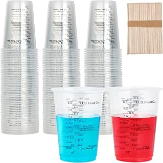 Lilymicky 200 Pack 8oz Disposable Plastic Measuring Cups with 200 Wooden Mixing Sticks for Epoxy Resin, Paint, Cooking