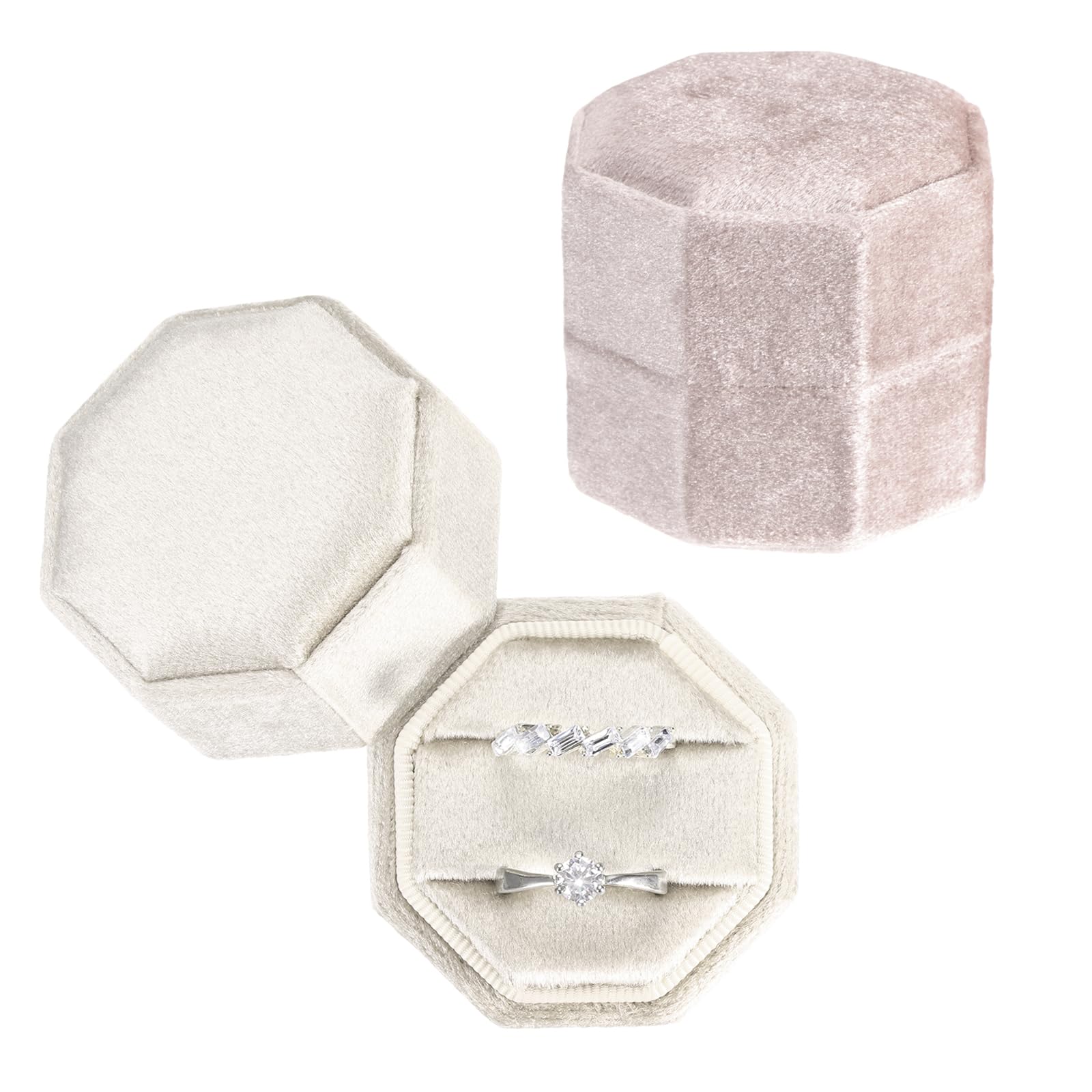 Boîte à bagues velours haut de gamme | Écrin de bijoux octogonal chic