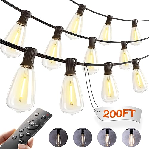 addlon 200FT(50FT*4) Outdoor String Lights with Remote,Waterproof Patio Lights ETL