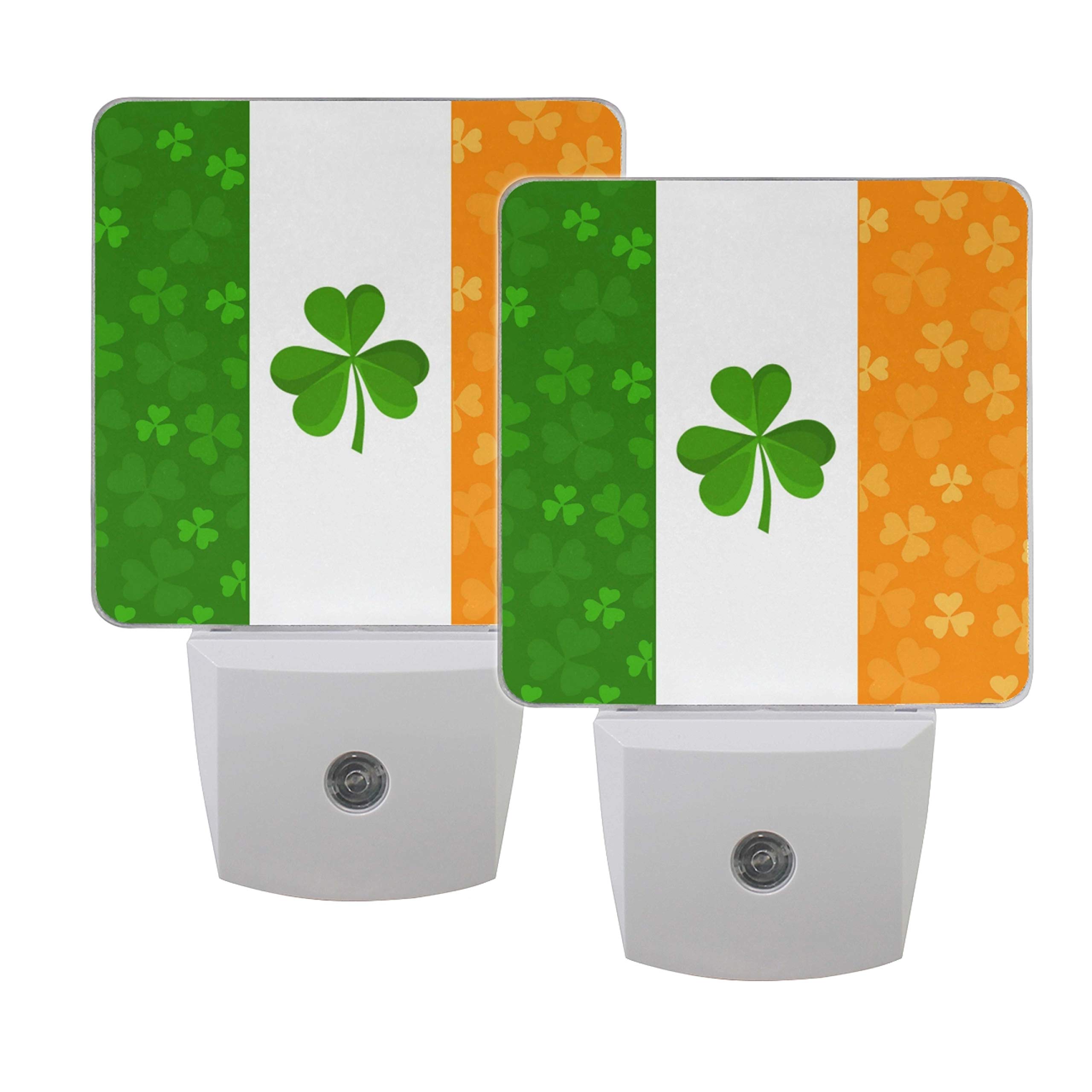 Naanle Set of 2 Irish Flag with Shamrock Clover St. Patrick's Day Auto Sensor LED Dusk to Dawn Night Light Plug in Indoor for Adults