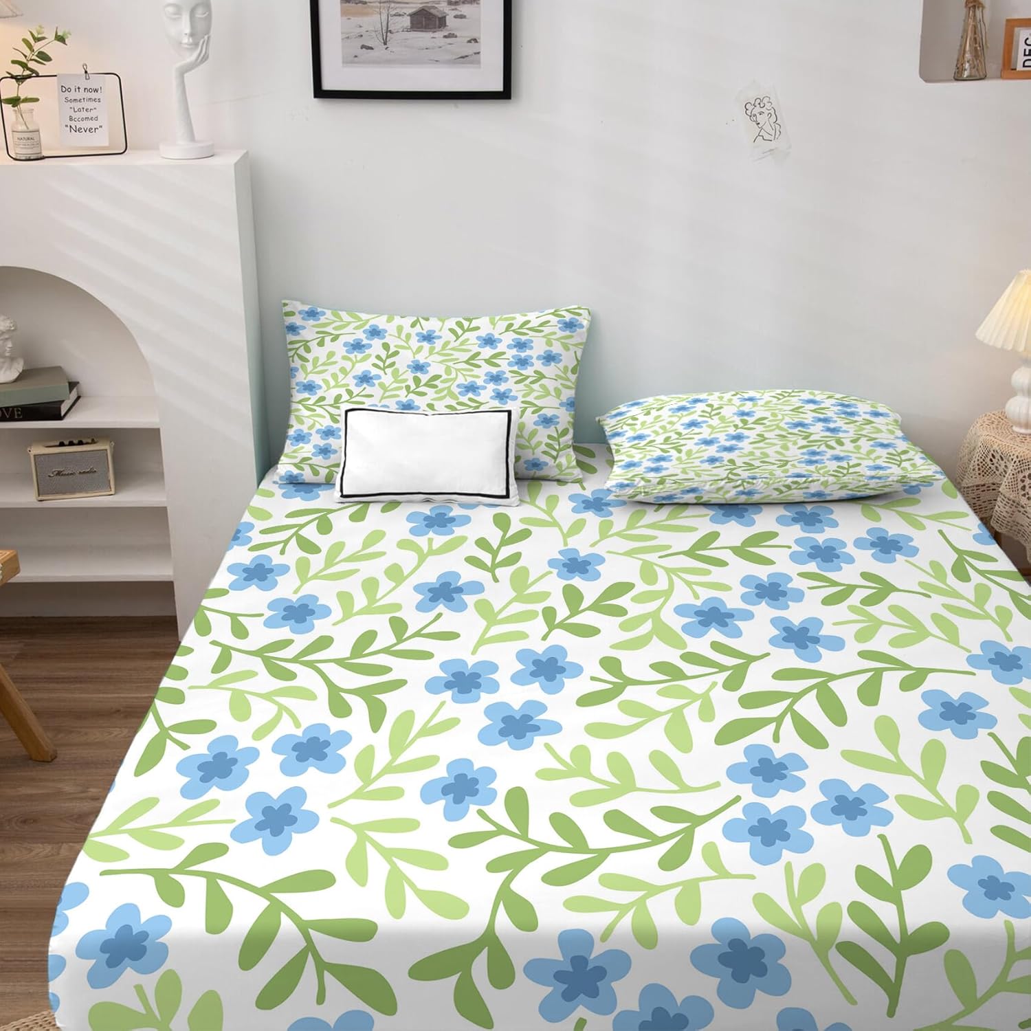 Floral Sheets Full Size Sheet Sets - Botanical Bed Sheets, Soft Microfiber & Deep Pocket & Wrinkle Free Patterned Bedding Sheets & Pillowcases, 4 Piece ( 1 Fitted Sheet, 1 Flat Sheet, 2 Pillow Cases )