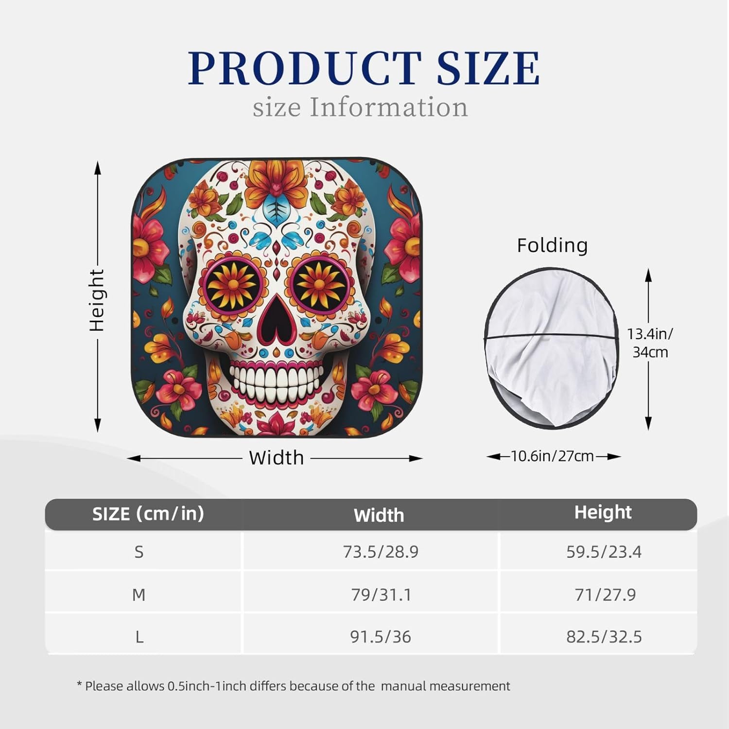 2 Piece Windshield Sun Shade Foldable Car Front Window Sunshade Colorful Sugar Skull Automotive Front Windshield Cover Shade Blocks UV Rays Car Interior Accessories for Truck SUV Keeps Cool