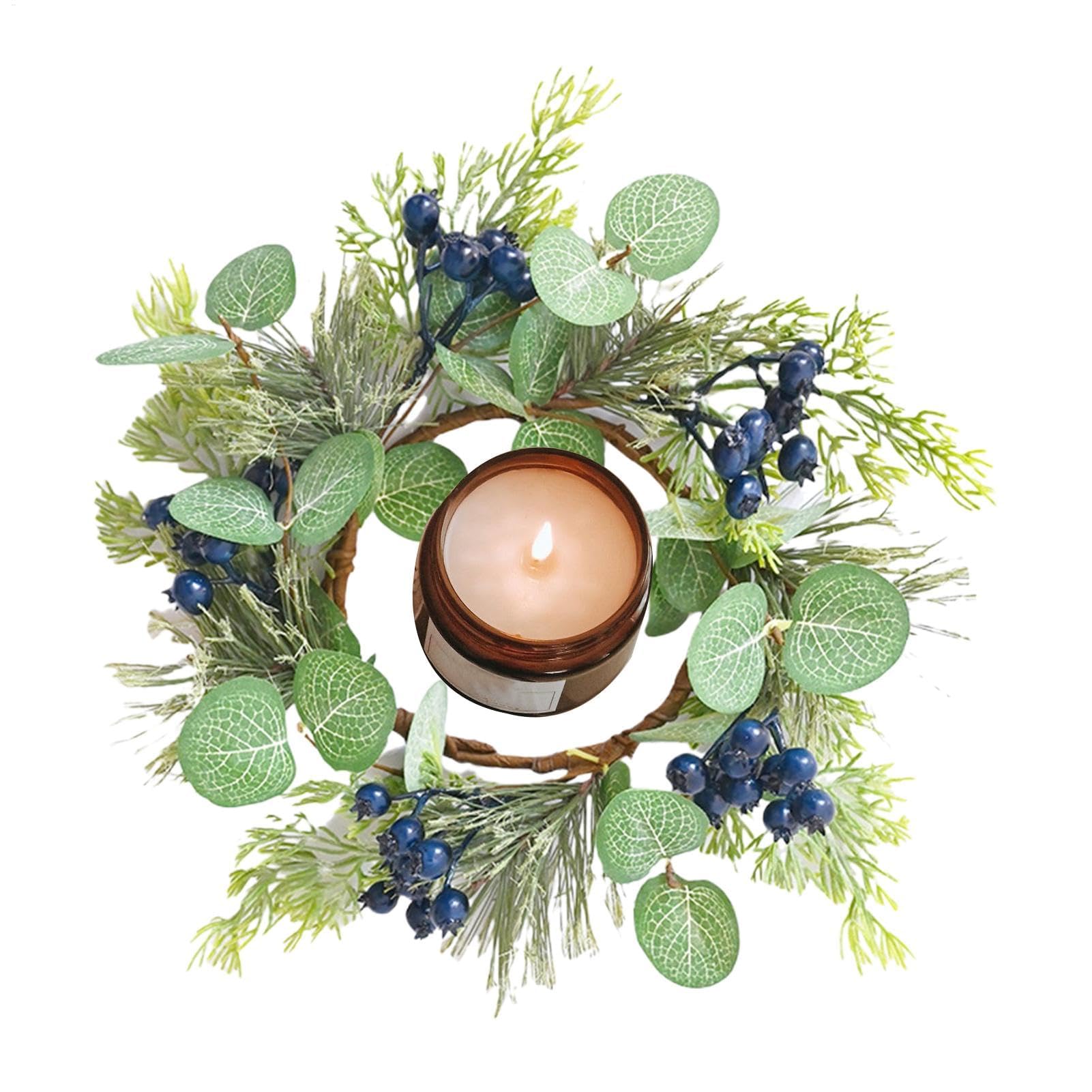 Corona de Velas de arándanos y eucalipto para decoración navideña y centros de Mesa.