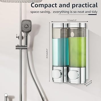 Pollock Wall Mounted Soap Dispenser, 300ml x 2 Shampoo and Conditioner Dispenser, No-Drill Installation Shower Soap Dispenser, Eliminates Shower Clutter, for Bathroom Home Hotel Restaurant – Silver