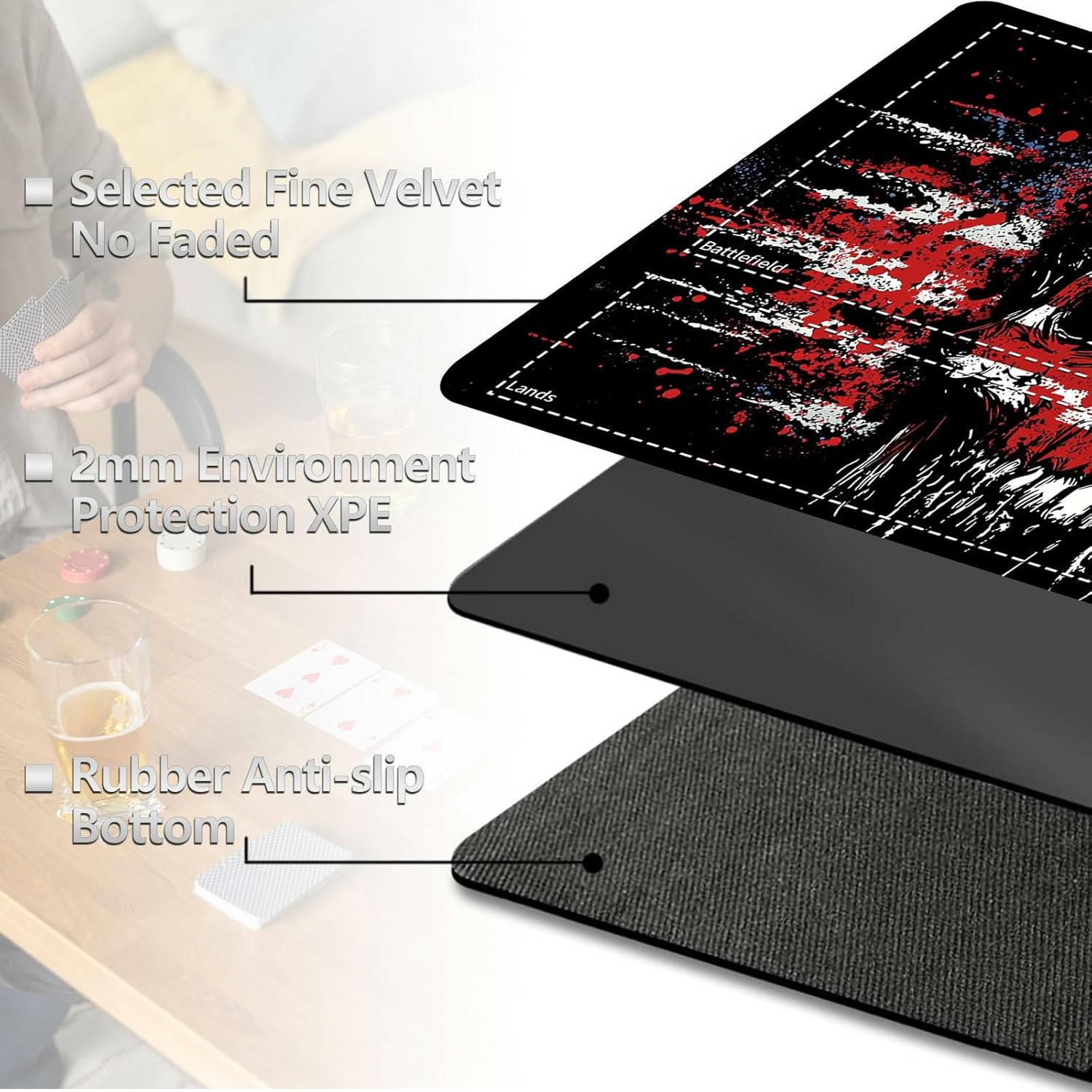 for MTG Cards Playmat with Card Storage Bag,Smooth Surface Non-Slip Rubber Base 24X14in,for Card Game Lovers MTG Play Mat,Skull American Flag