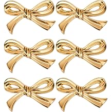 6 Pack Gold Bow Drawer Knobs, Solid Zinc Alloy Decorative Bow Cabinet Knobs, Single Hole Dresser Drawer Pull Handles for Nursery, Closet, Cupboard, Nightstand, with Mounting Screws