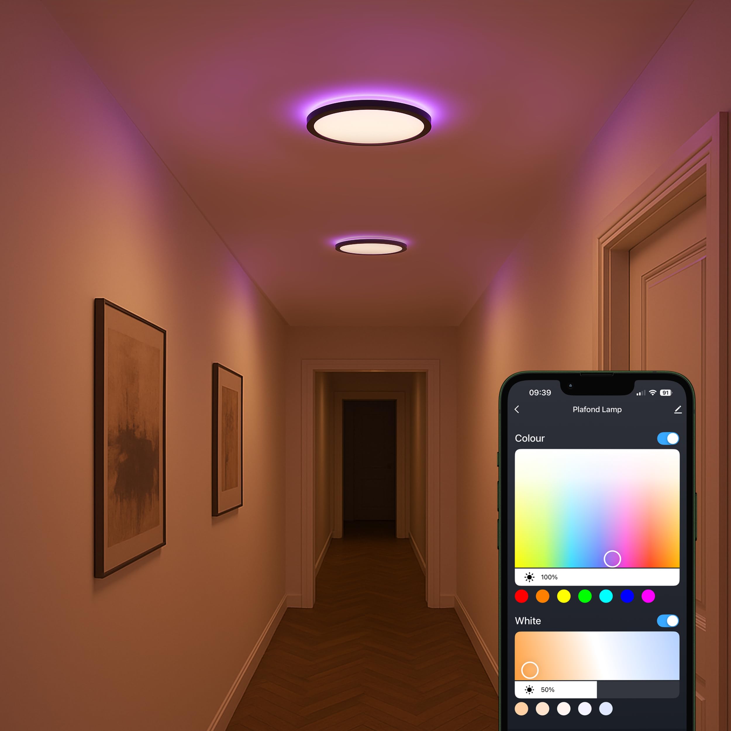 CALEX Halo Plafón Inteligente, 30cm, Luz RGB y Blanca Cálida, Negro
