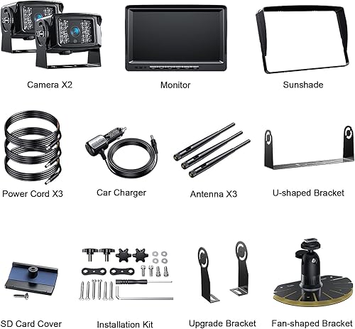 Miniatura 9 de Fookoo Sistema de cámara de respaldo inalámbrico 1080P de 9 pulgadas, monitor HD dualQuad Split de 9 pulgadas con grabación, cámaras de visión