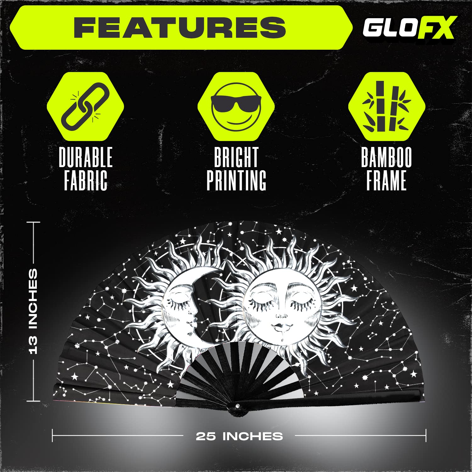 Amazon.com: GloFX Rave Sun & Moon - Large Folding Fan - Music