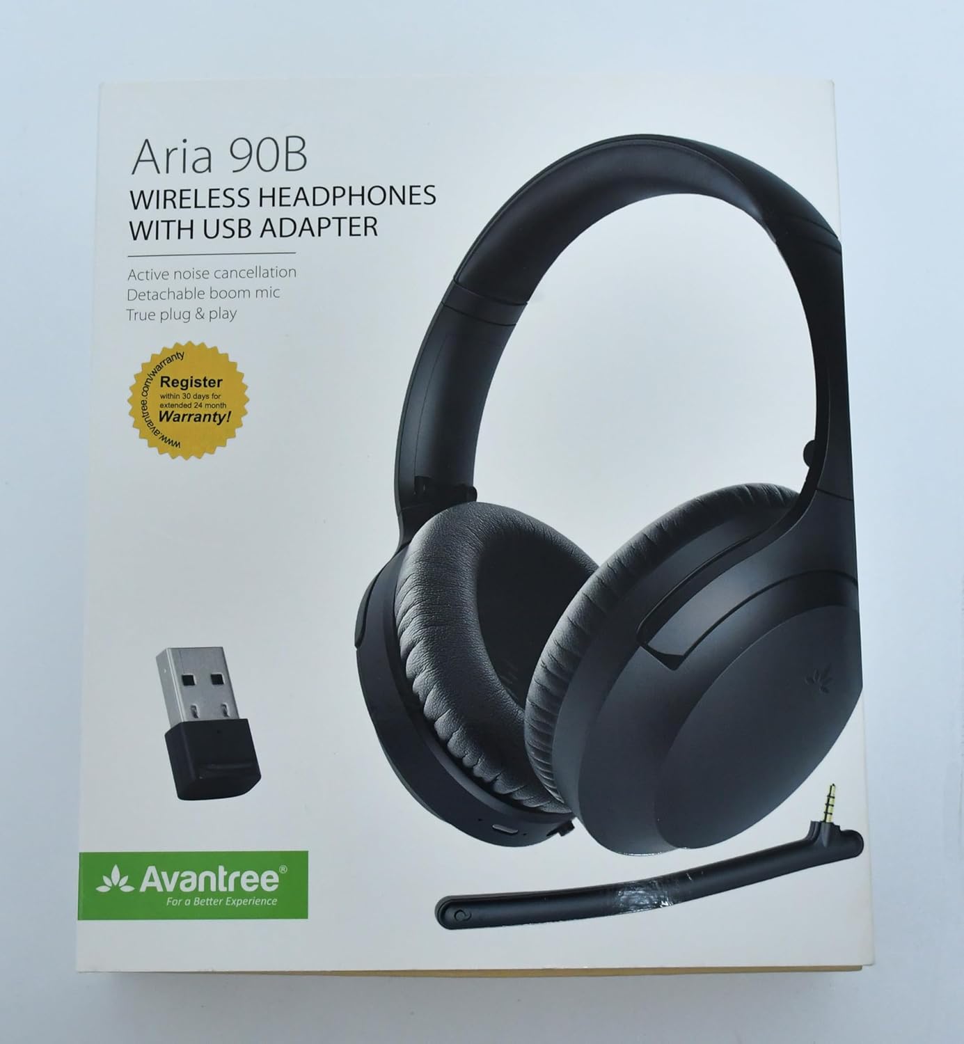 Avantree Aria 90B Bluetooth 5.0 Noise Cancelling Headphones with Microphone & USB Adapter for PC Computer Laptop Mobile Phones, 35Hrs Comfortable Wireless Headset for Music & Calls, Work from Home