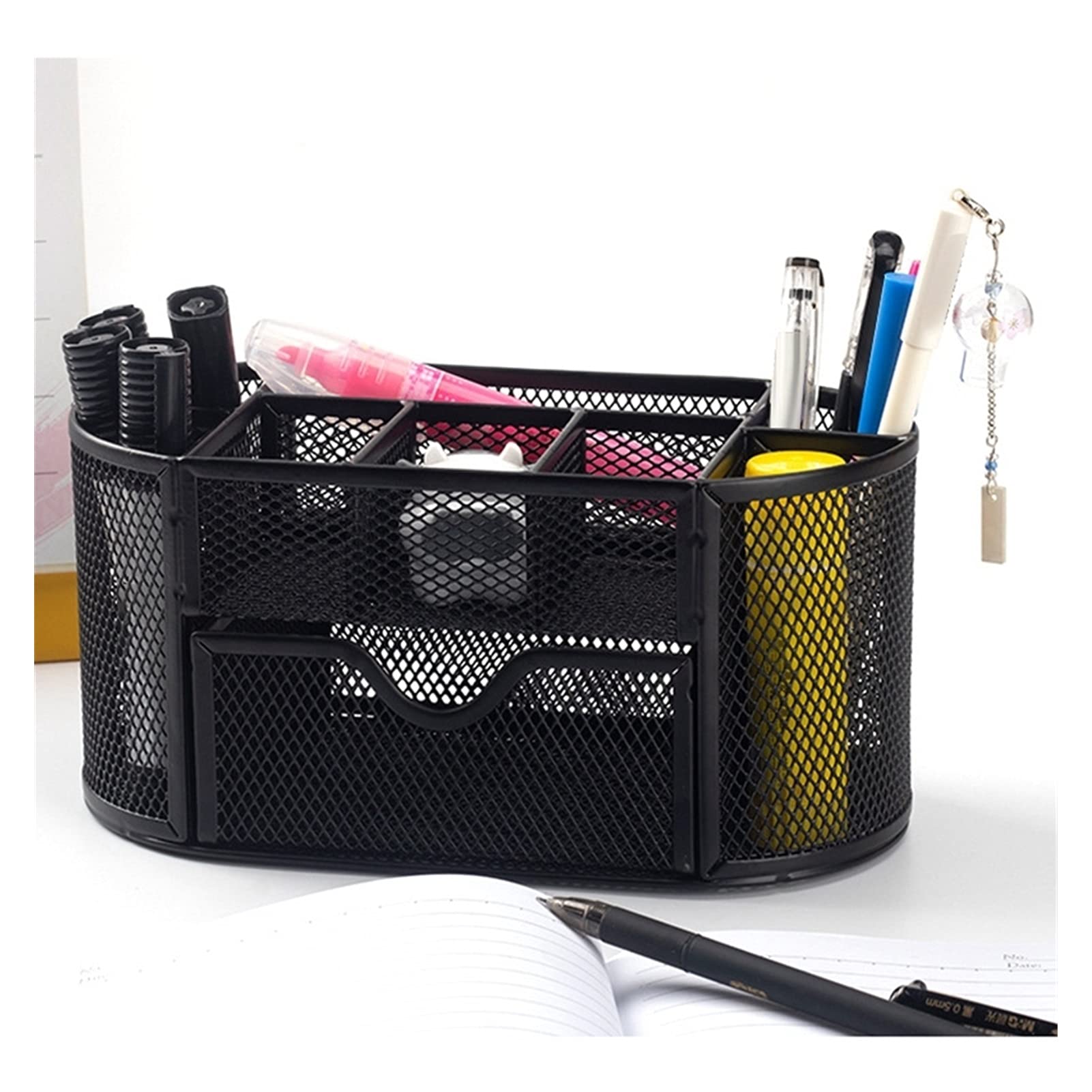 Portapenne 3 Organizzatori del titolare della penna dell'organizzatore dell'organizzatore della scrivania 3 Multi-funzionale Stoccaggio della reception della rete con 8 scomparti e 1 cassetto Portamat