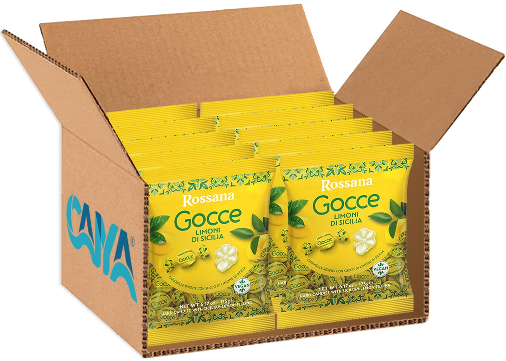 Rossana Gocce Limoni di Sicilia Caramelle Ripiene con Succo di Limone Senza Glutine (Gluten Free) Vegan 175g [BOX da 10 Confezioni]