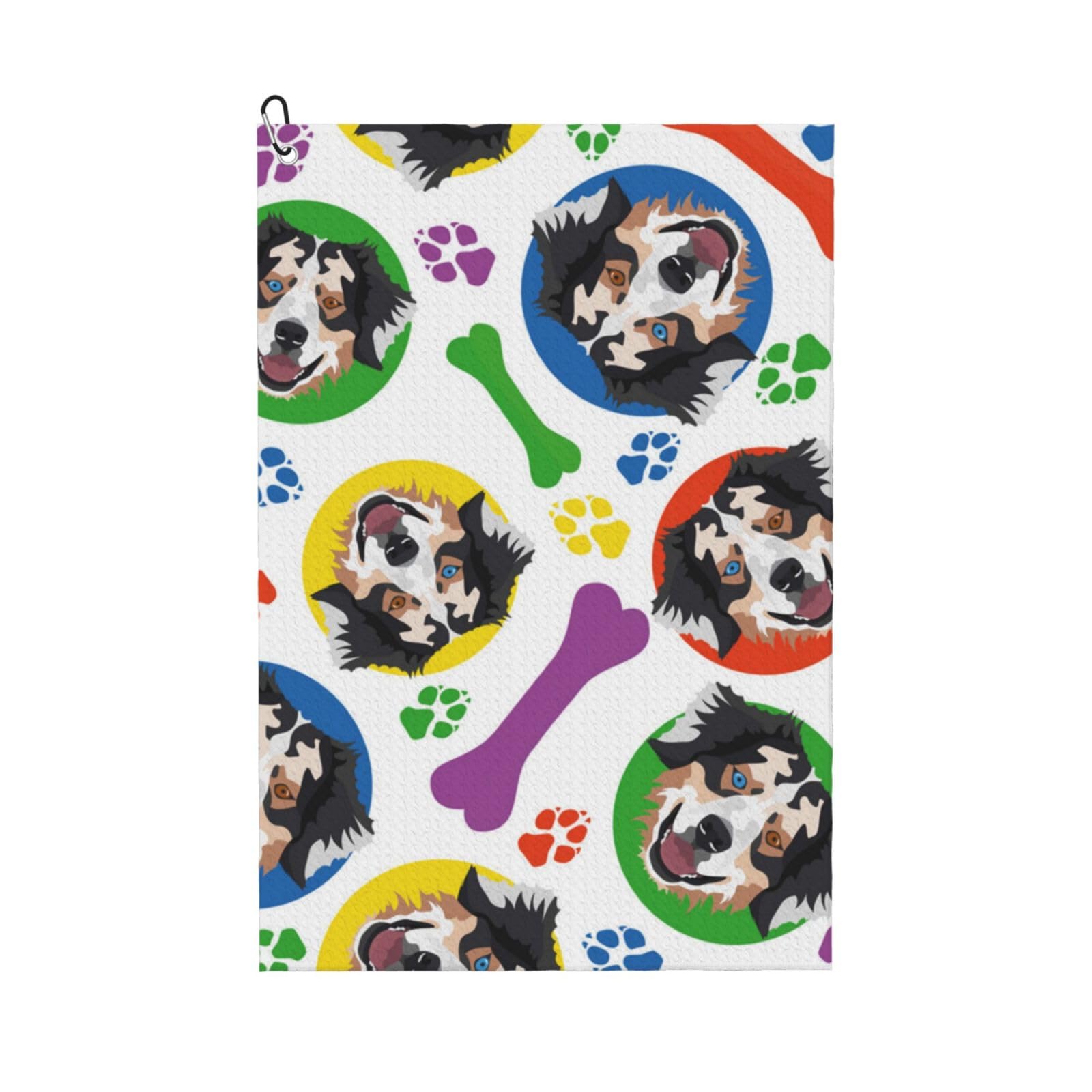 Hnnkloy Colorful And Playful Australian Shepherd, 16x24 in Portable Waffle Golf Towels with Carabiner Clip for Golf Bag