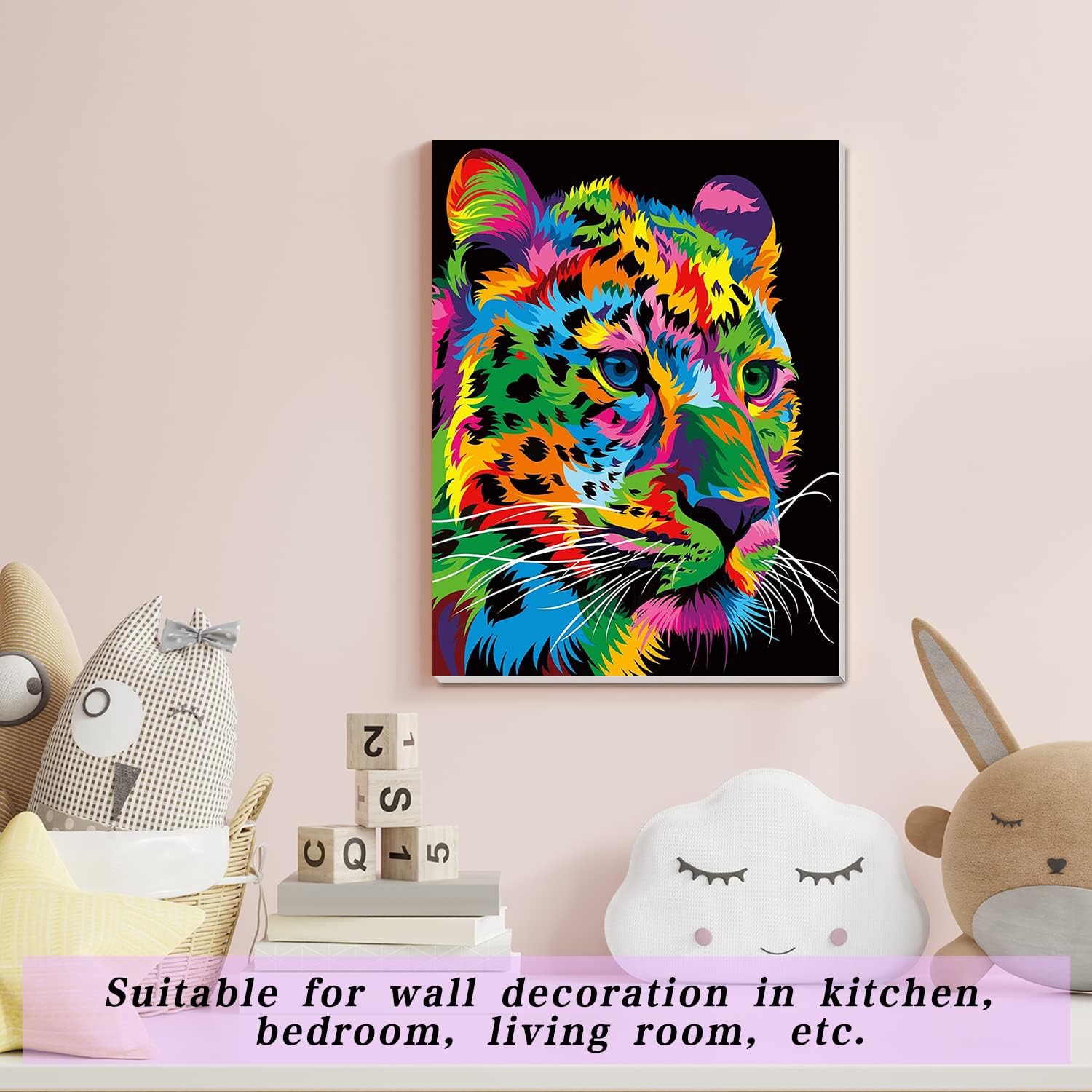 Paint by Numbers for Kids and Adults Beginner, DIY Gift Canvas Painting Kits with Frame, 12x16 Inch Colorful Leopard