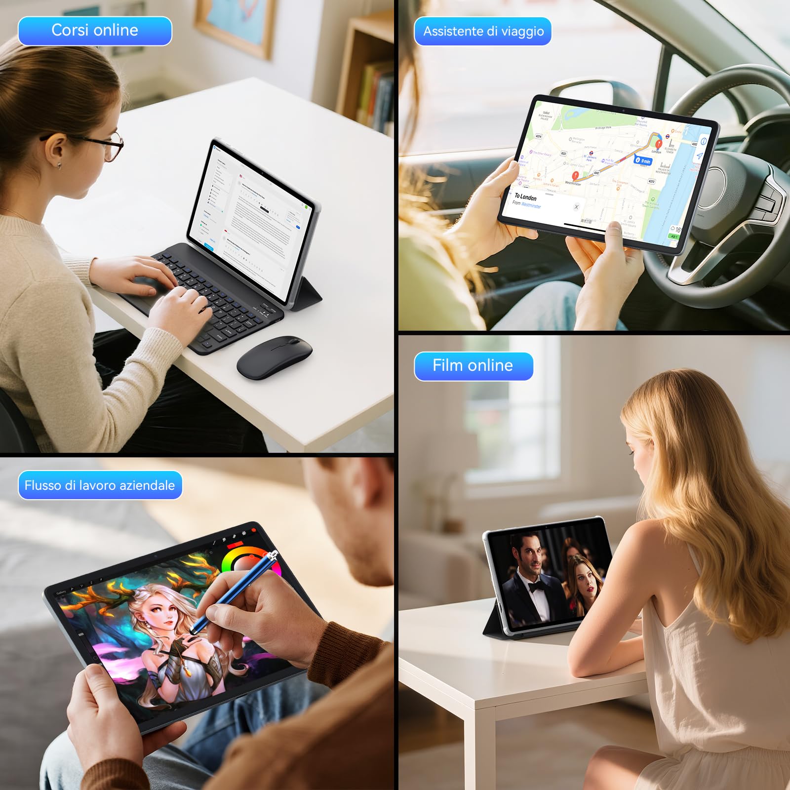 T20 Tablet Android 16 con Tastiera, 24GB RAM + 256GB ROM Espandibile 2TB, Tablet 10 Pollici Widevine L1, Octa-Core, WiFi, Face ID, Bluetooth 5.0, 5000mAh, 8MP+5MP, Jack 3.5mm, 4 Anni Garanzia