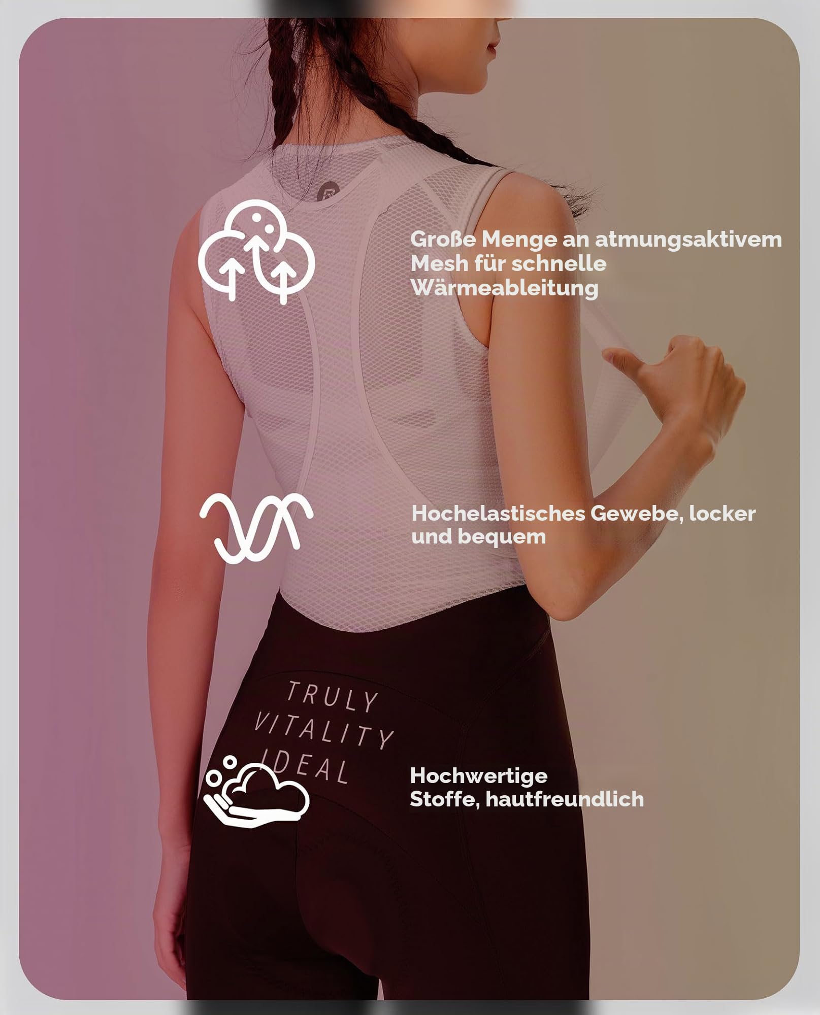 ROCKBROS TVI Fahrradhose Träger-Radhose Damen Gepolstert mit V-Taille und Shaping-Effekt Kurz Sommer Atmungsaktiv Elastisch Schnelltrocknend Shorts für Radfahren Rennrad