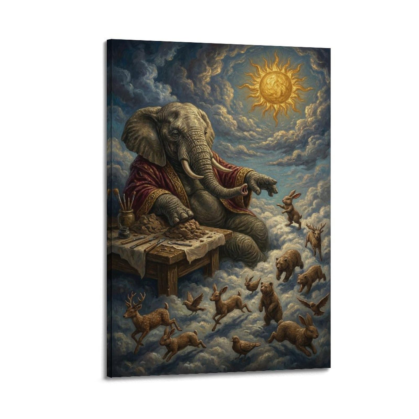 XKUGA Surreal Vintage Animal Poster Elephant Cloud Creator Fable Modern Decorative Canvas Prints - Ideal Wall Art for Family, Man Cave, Game Room, Boys & Girls Bedroom 20x30inch(50x75cm)